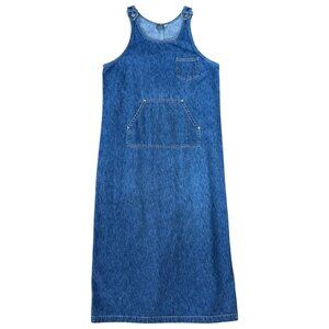 Ivy Utility Style Overall Dress in Dark Wash Blue Denim Size Large